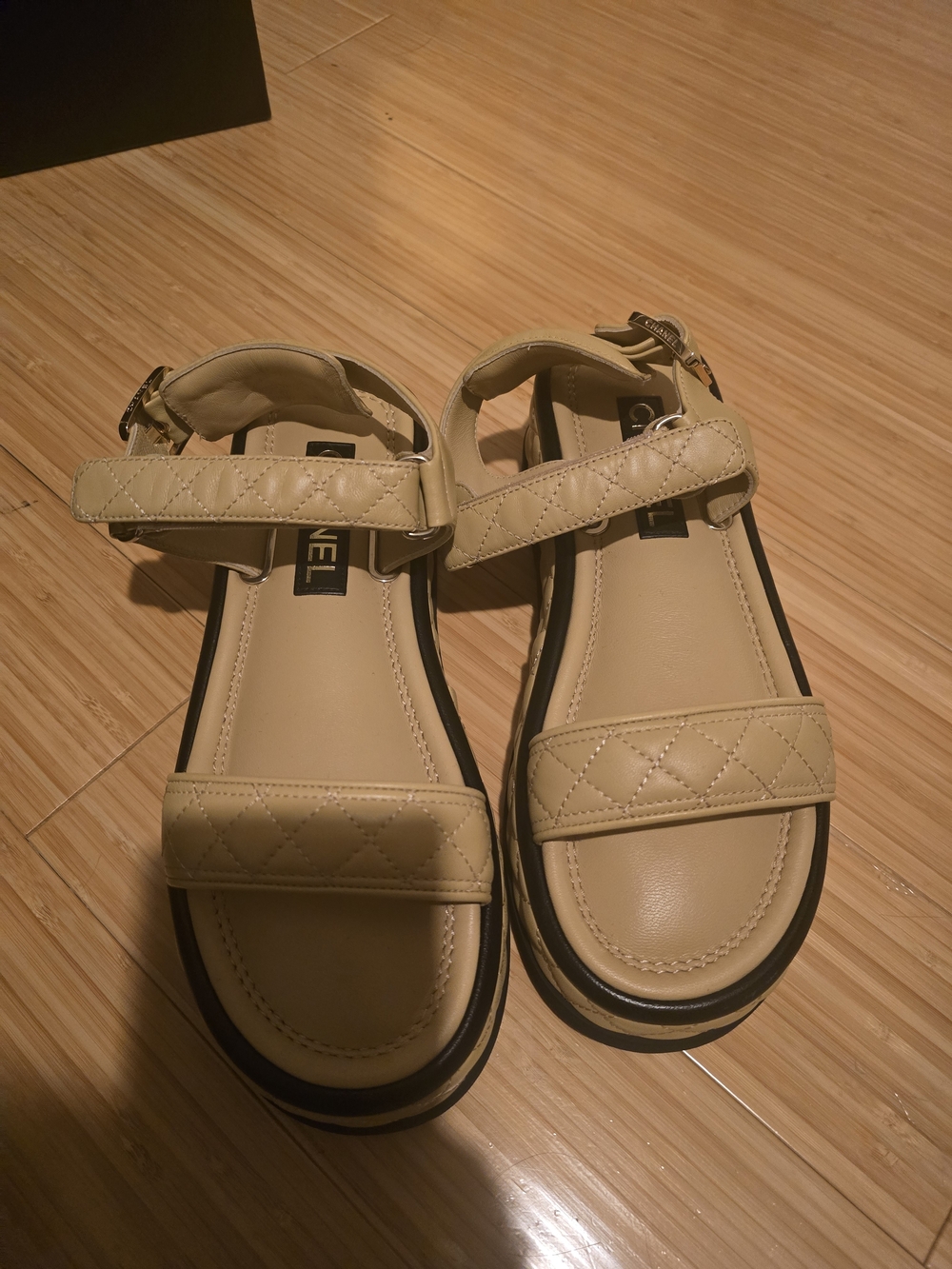 Chanel 22A Quilted Lambskin Platform Sandals - Beige/Black - Size 38C (New) - Picture 7 of 11